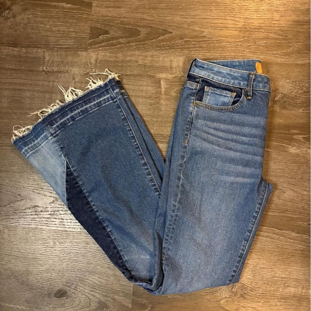 Driftwood Colorblock Flare Jeans Size 27 Boho Bell Bottoms